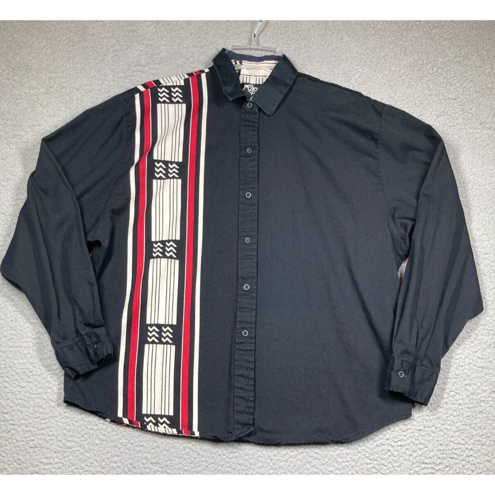 VTG Roper Border‎ Shirt Men's Large Black Aztec South Western Rodeo Cowboy Ranch